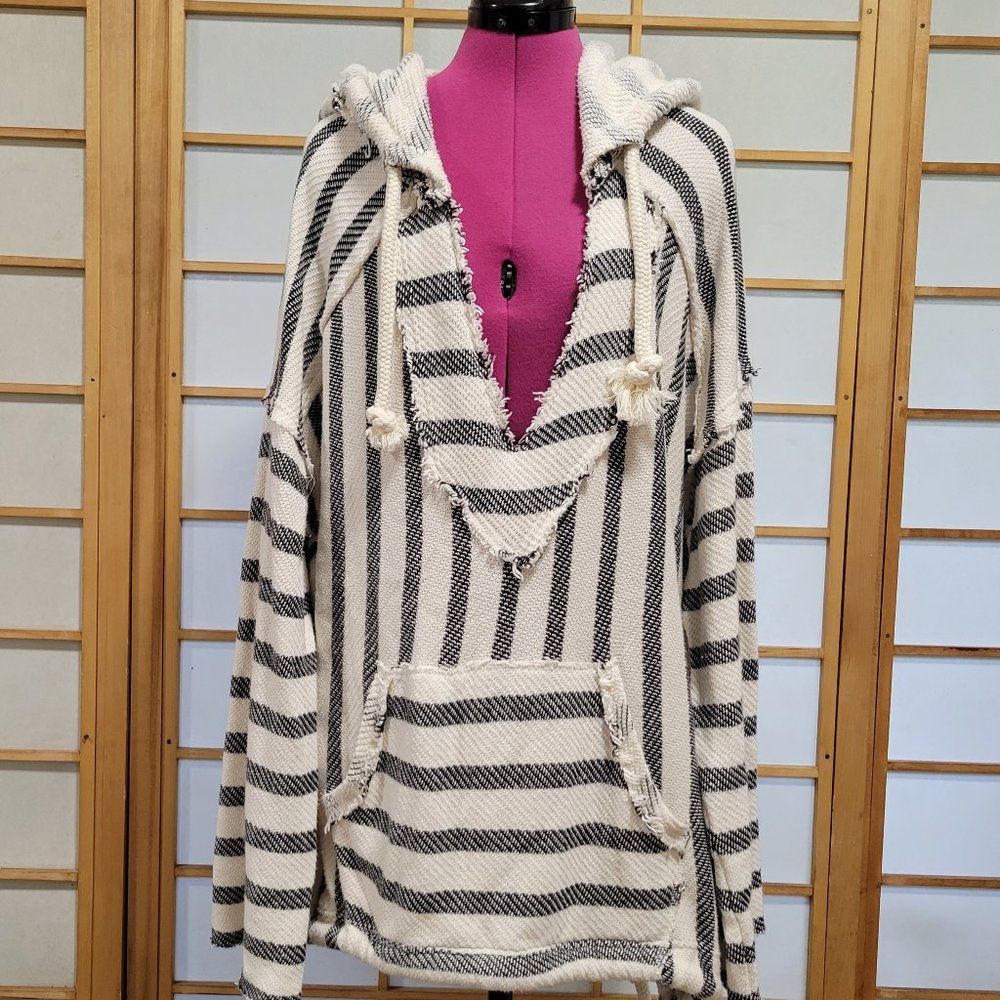 NWT Free People Cozy Oversized Striped Sweater Hoodie Kangaroo Pocket - Small S